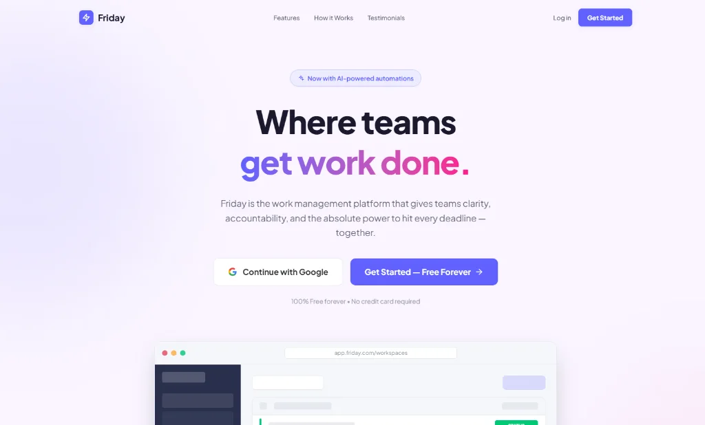 Friday website interface